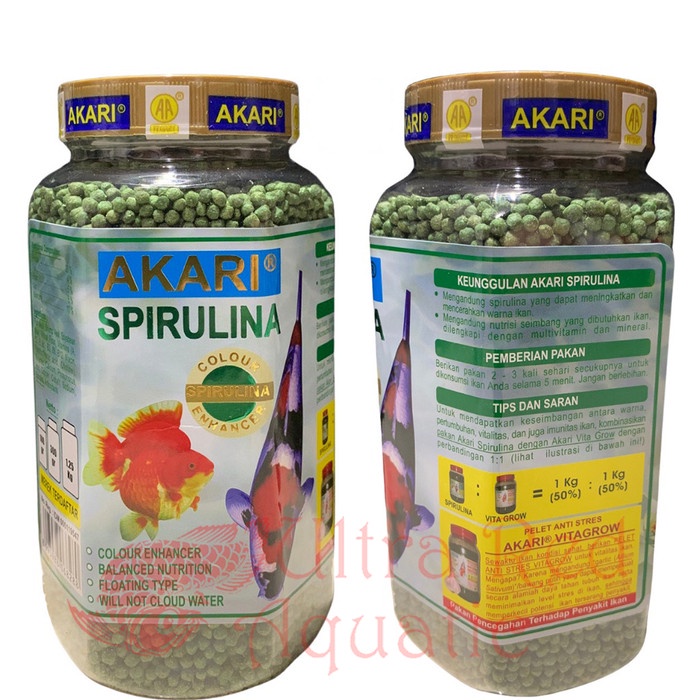 Akari Spirulina Pakan Makanan Pelet Ikan Hias 300Gram 300 Gram Hijau Floating 1mm 2mm