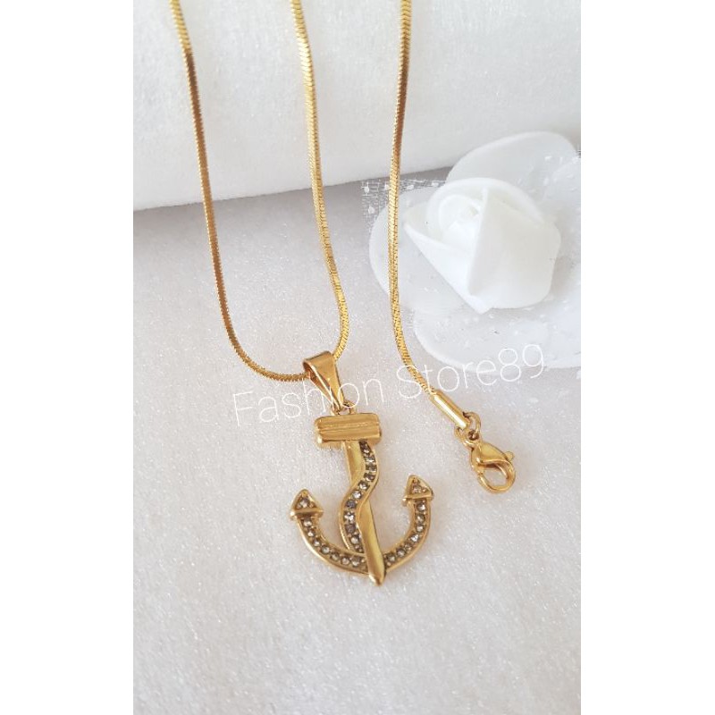 kalung Jangkar fashion titanium gold white impor perhiasan impor Anti karat anti air tahan selamanya