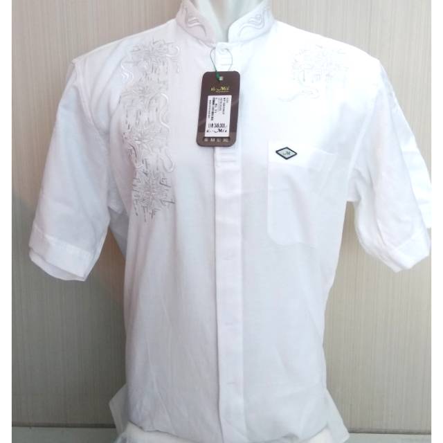 Baju Koko ALMIA AL MIA Premium tangan Pendek Pria pakaian Putih Original gamis Makassar Katun Asli