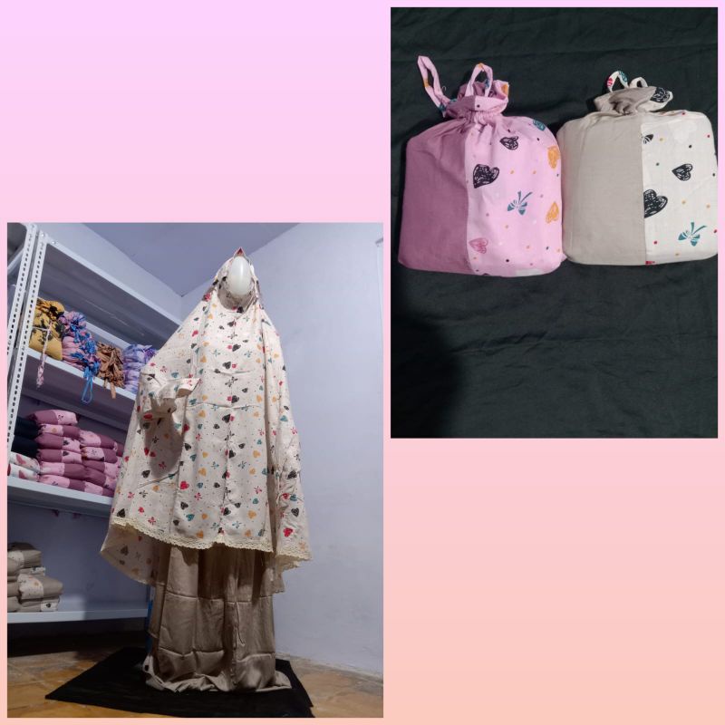 Mukena Hadramaut Yaman Atas Bawah + Lengan Motif Love Premium