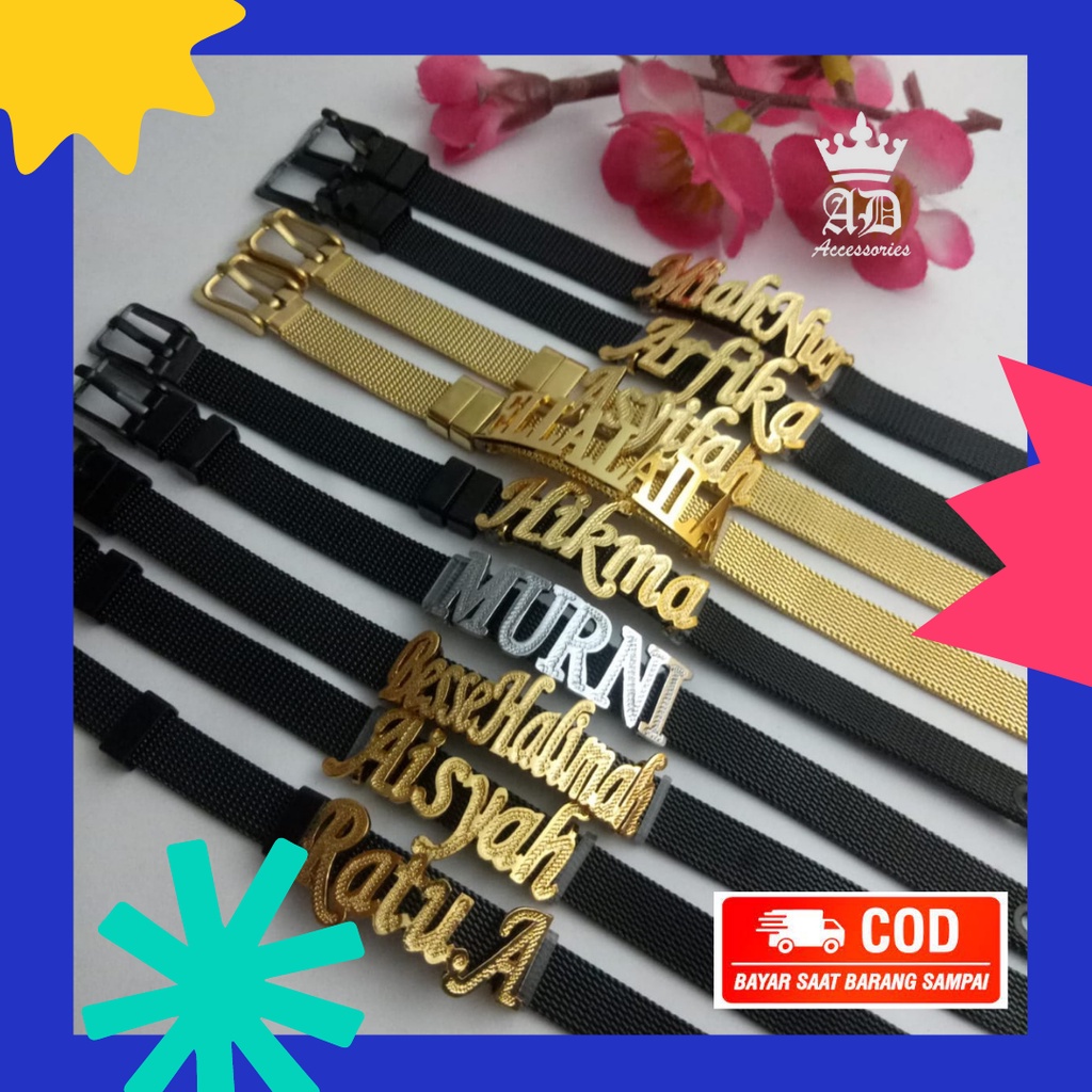 Gelang Nama Titanium / gelang gesper titanium ukir nama/ Gelang Nama Titanium Anti Karat