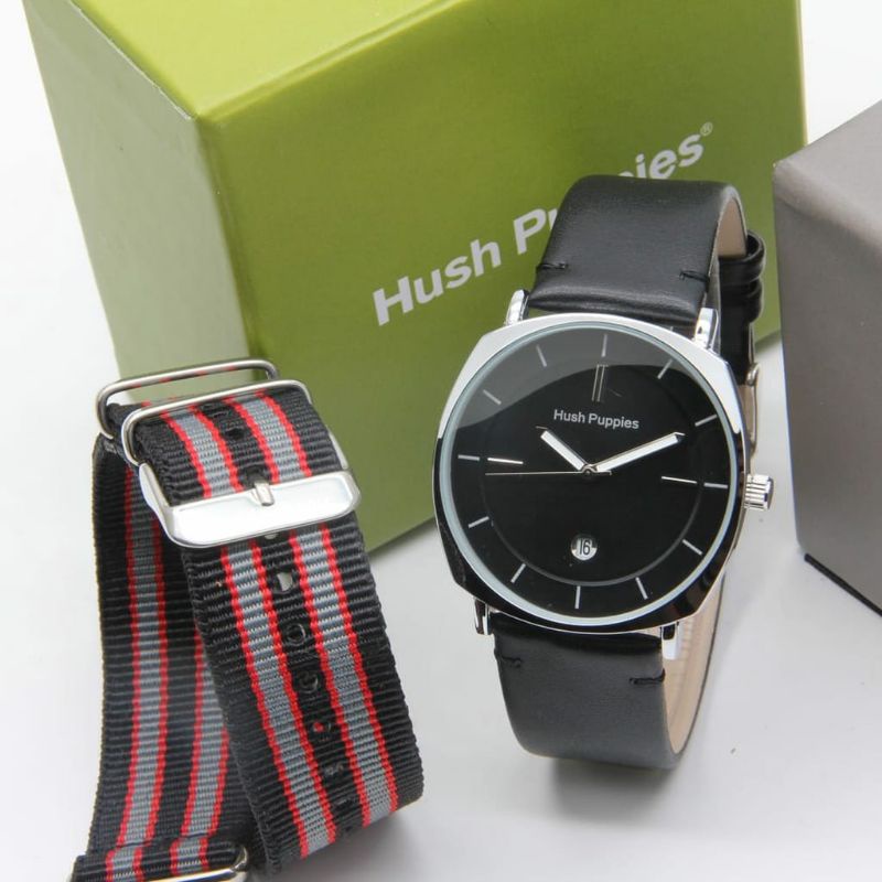 Jam Tangan Kanvas Kulit Terlaris Fashion Bisa COD Hush Puppies Free Strap