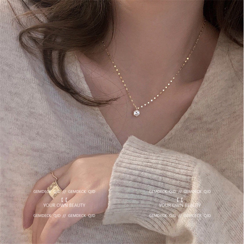 Korean simple jewelry fashion single diamond pendant necklace female clavicle chain new