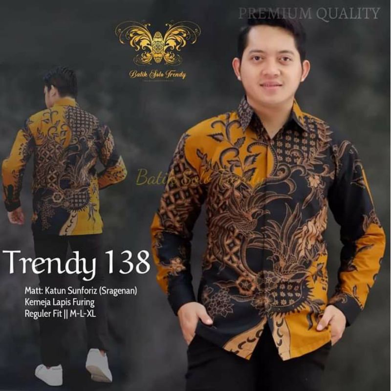 Atasan Pria Kemeja Batik Lengan Panjang Lapis Furing Dewandaru Kuning