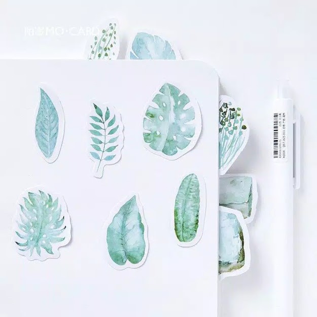 Sticker Mint Diary Watercolor Leaves Daun Scrapbook DIY Bujo Planner