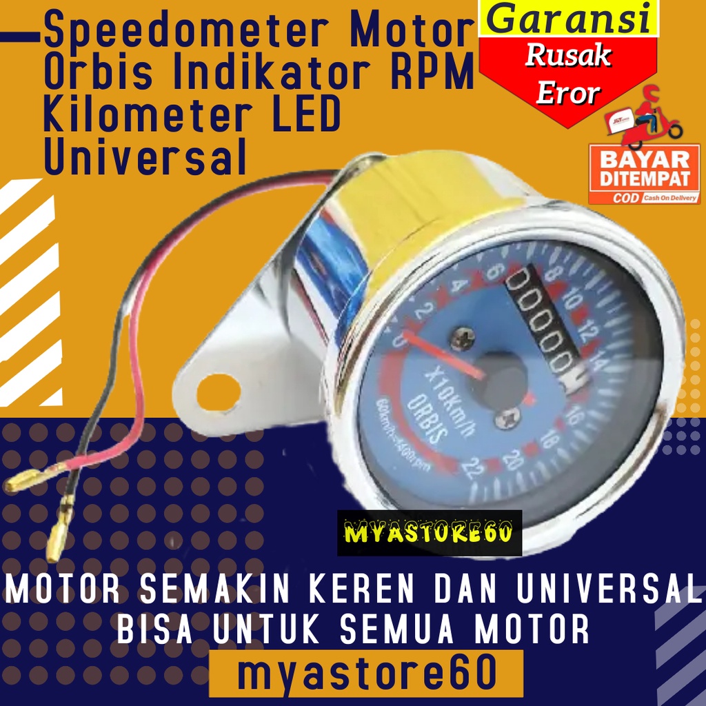 Speedometer Spidometer Motor Orbis Indikator Pengukur Kecepatan RPM Kilometer LED Speedo Meter Spido Meter Universal