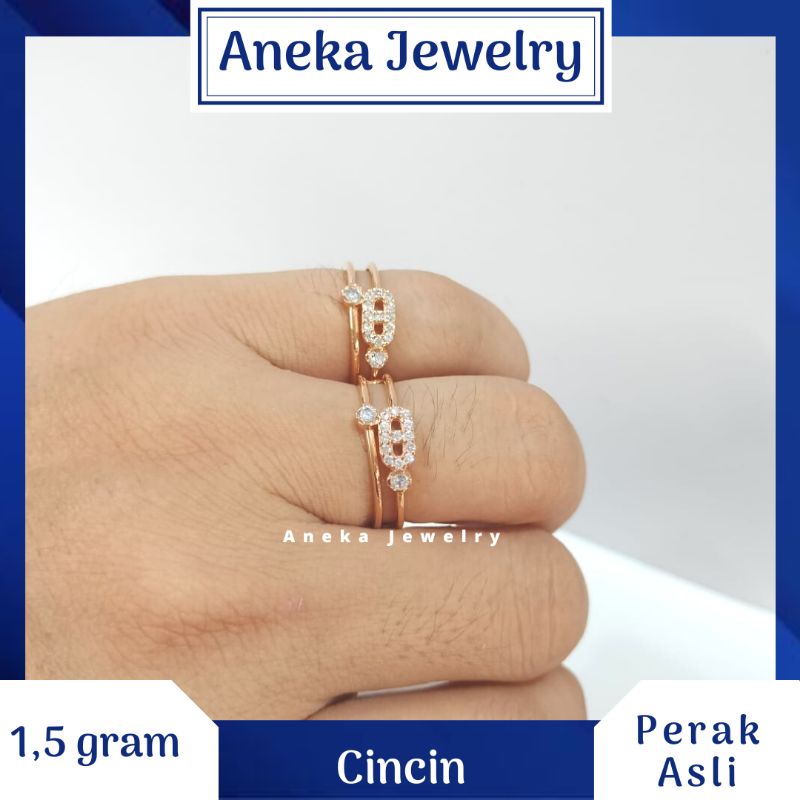 Cincin Mata2 Ukir, Perak 925, Lapis Emas Rosegold