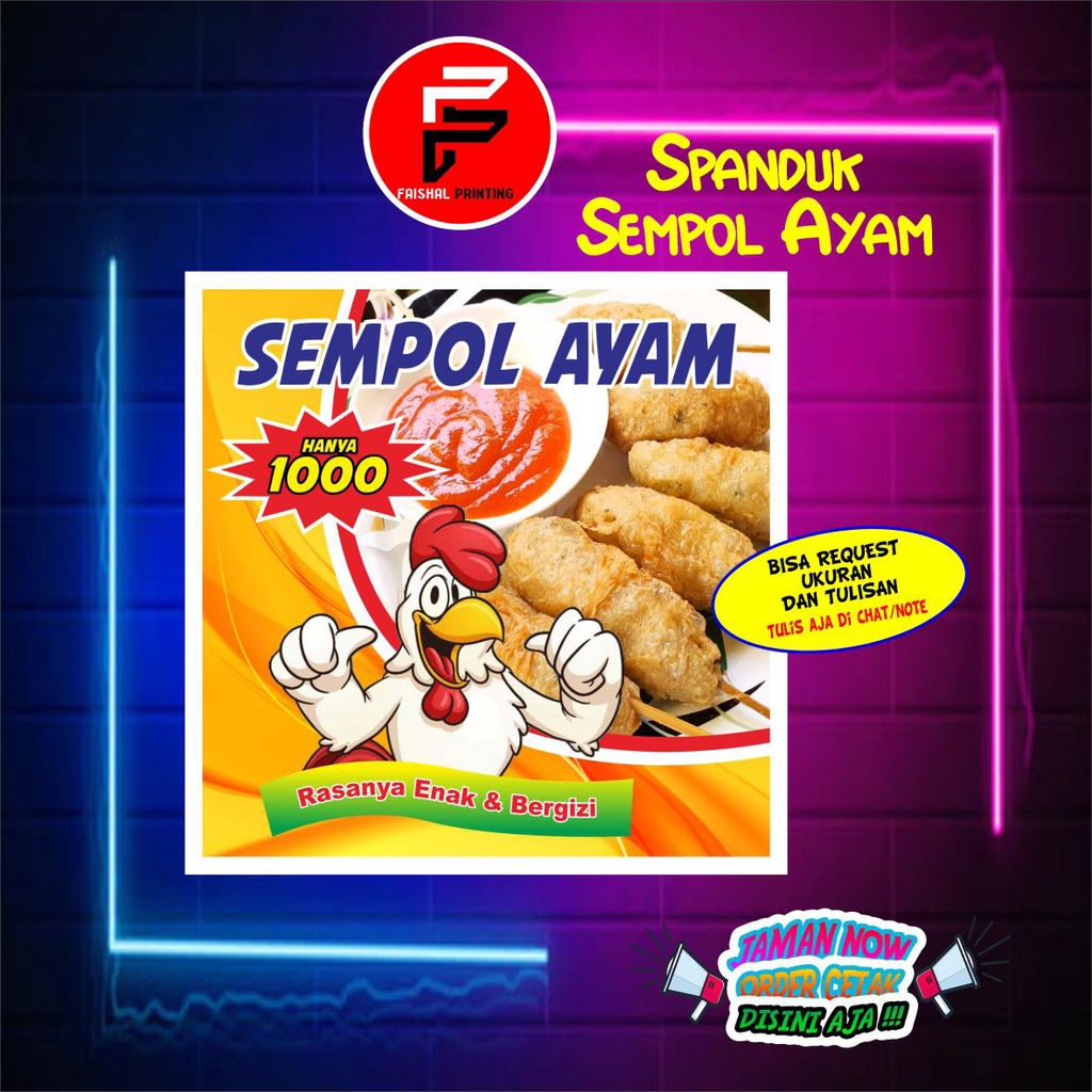 Spanduk Sempol Ayam / Banner Makanan / Banner Sempol Ayam / Spanduk Kustom Ukuran 1 x 1 meter