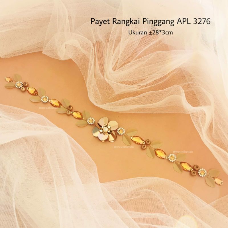 Payet rangkai pinggang permata APL 3276 warna  rose gold mutiara