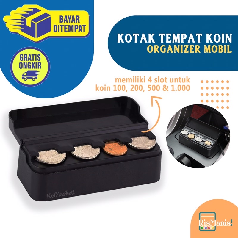 CAR COIN ORGANIZER - Kotak Tempat Penyimpan Koin Uang Receh 4 Slot Dashboard Mobil Rapi Anti Ribet