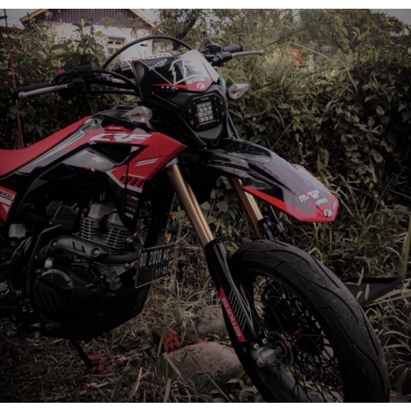 DECAL CUSTOME CRF 150 L SUPERMOTO KEREN HITAM MERAH PUTIH