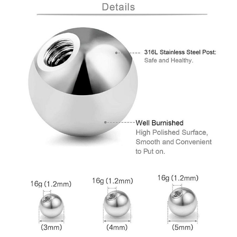 PIERCING 1piece BALL buat batang anting 1.0/1.2/1.6mm  STAINLESS STEEL 316L