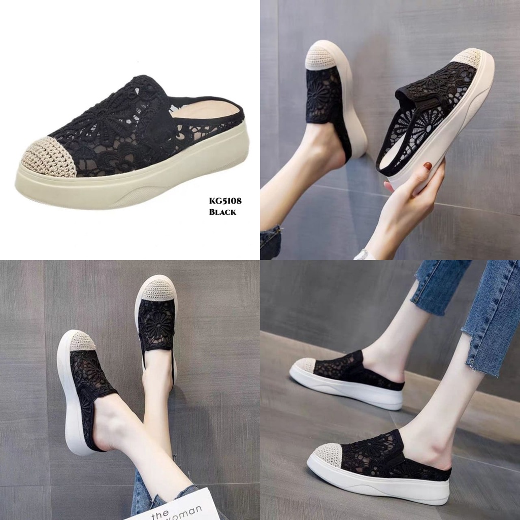 RESTOCK WYN  SNEAKERS SLOP WANITA HOLLOW LACE KG5108