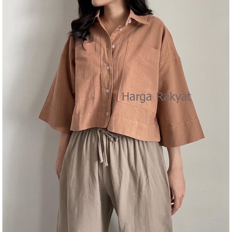 CAPUTRI KEMEJA  CROP OVERSIZE LINEN / GITA KEMEA RAMI CROP / OUTER CROP TOP / KEMEJA BUSUI / LINEN DAILY OUTER BUSUI RAMI LINEN