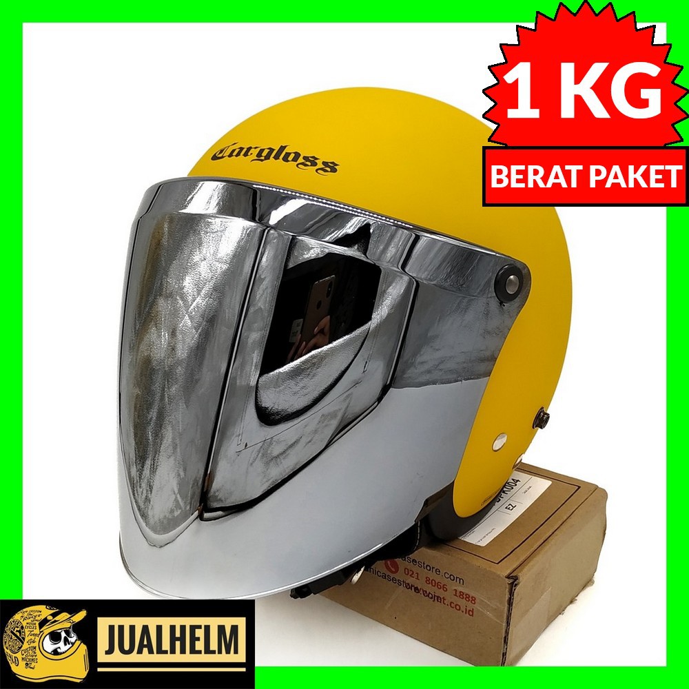 Helm Cargloss Retro Yellow Doff + Kaca Snail Silver