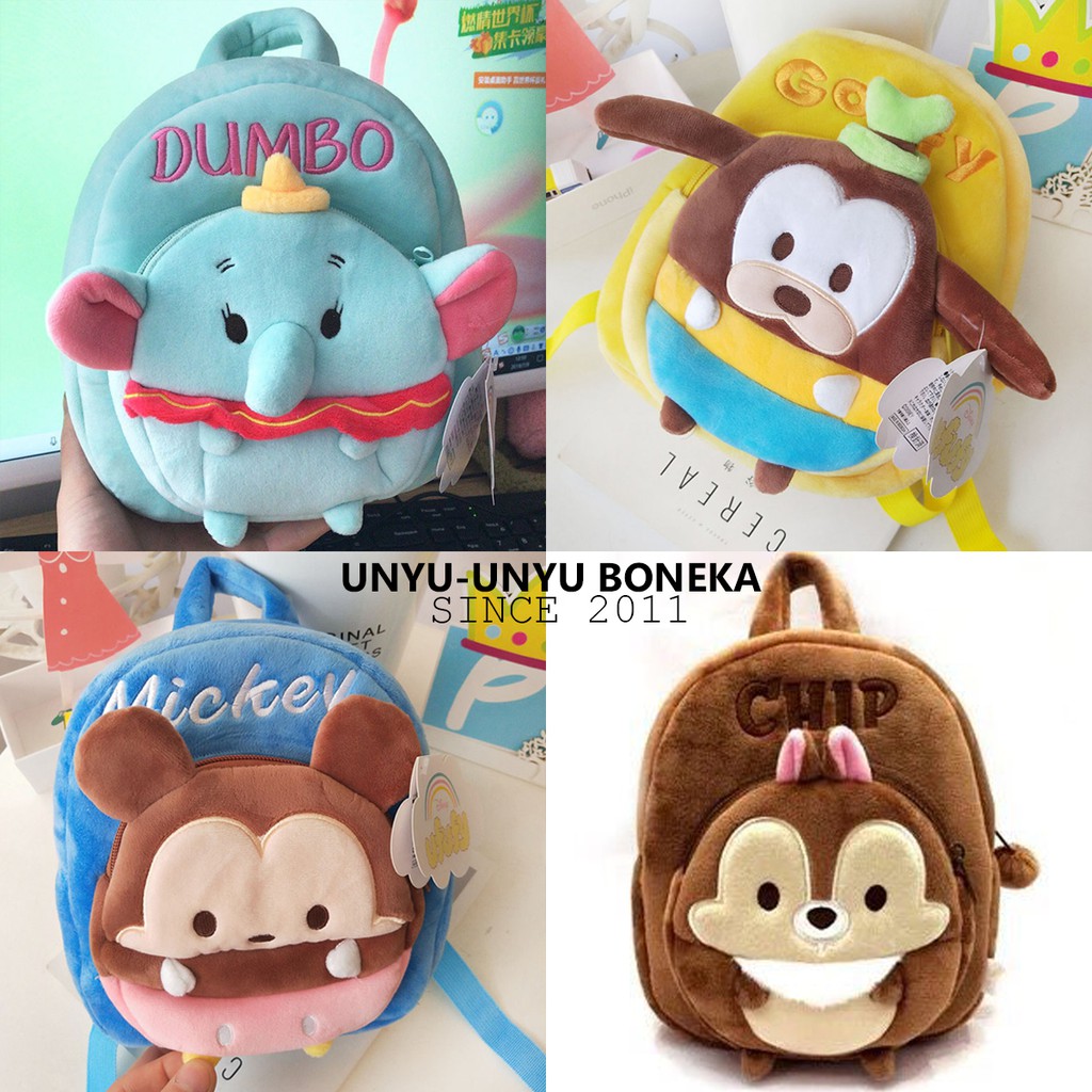 tas ransel tsum-tsum anak boneka ufufy disney baby shark chip alpukat pink panther dinosaurus hiu