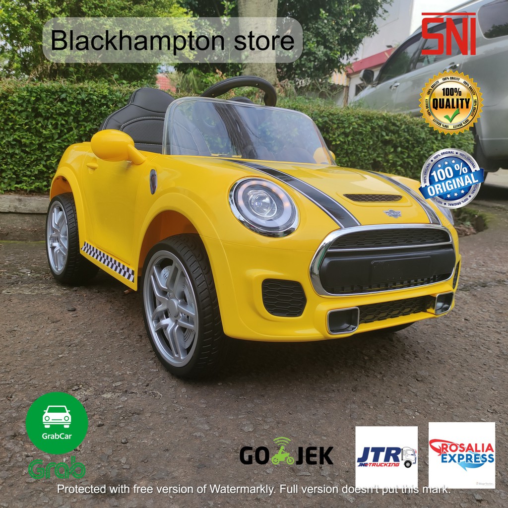 Mobil Mainan Aki Anak Mini Cooper Ban Full Karet Jok Kulit