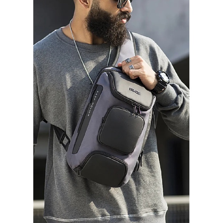 BANGE BG-7086 - Tas Selempang Pria 8L dengan USB Charging Port - Casual Sling Bag 8L Capacity from BANGE