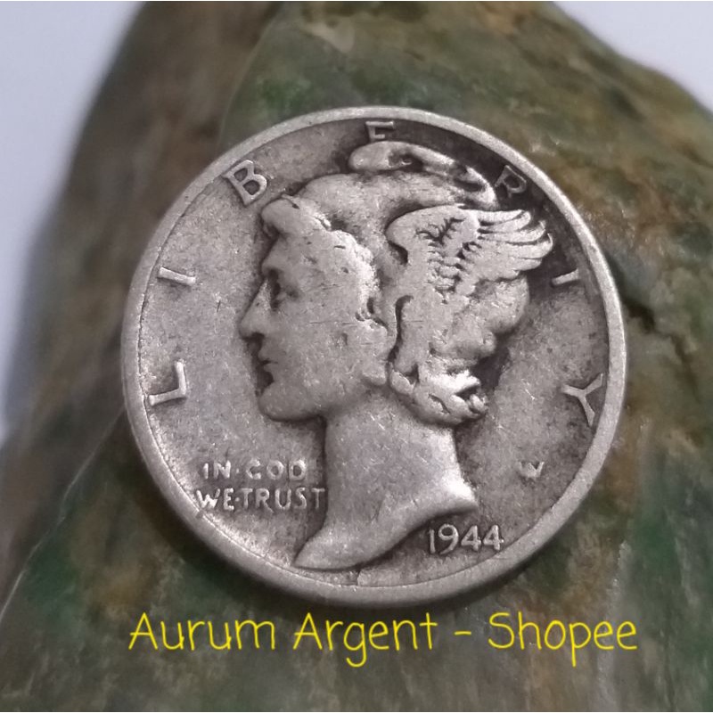 SD.20-- 1 PC KOIN PERAK KUNO ASLI ONE DIME MERCURY TH 1944. -- SILVER COIN --