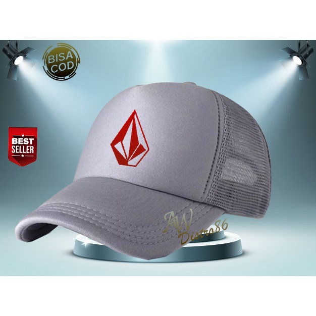 PROMO Topi Distro Volcom Text Merah Premuim Quality Topi Trucker Keren Murah Banyak Di Cari Cowok &amp; Cewek Topi Kata Kata Sablon