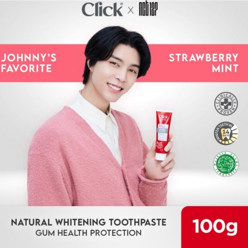 Click Natural Toothpaste Whitening Pasta Gigi STRAWBERRY MINT Gum Health Protection