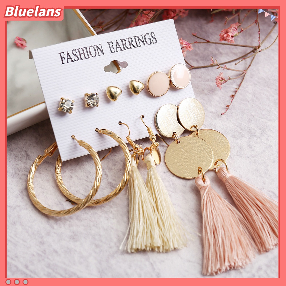 6pcs / Set Anting Stud Rumbai Gaya Bohemia Untuk Wanita