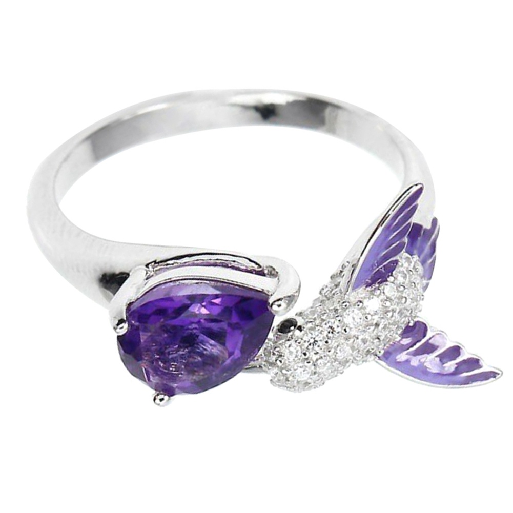 Hu Hu Hu Hu Hu Alat Bantu Pasang Kacamata♡ Cincin Wanita Model Terbuka Bentuk Tetesan Air Hias Batu Amethyst Cubic Zirconia Untuk Pernikahan