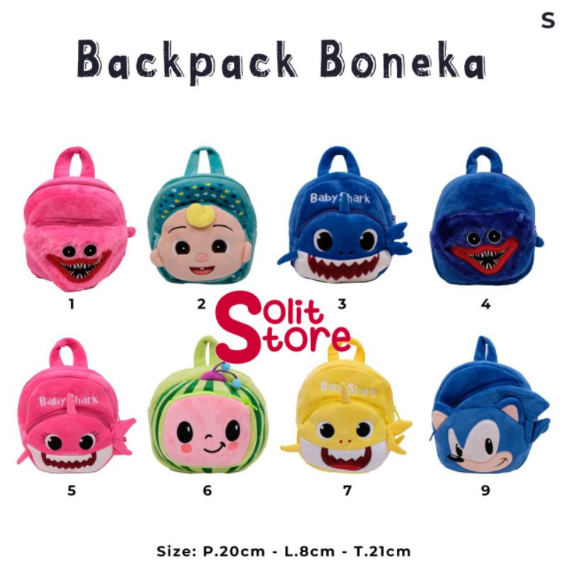 Tas Anak Punggung Backpack Ransel Anak Boneka Melon Shark Huggy Wuggy Sonic Buah Semangka