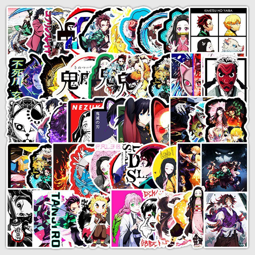 Agustina Demon Slayer Stiker Mini 50 Pcs Tahan Air Klasik Anime Gitar Laptop Demon Slayer Bagasi Skateboard Animel Stiker