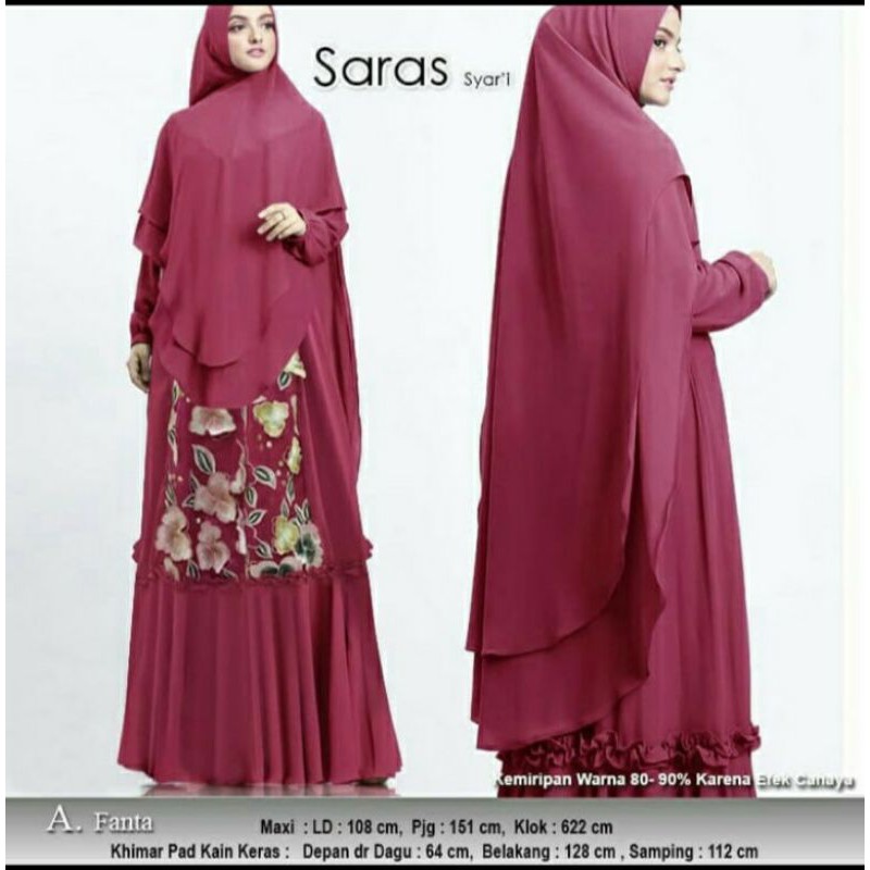 Gamis Saras Syari Ceruty Babydoll Premium Set Khimar