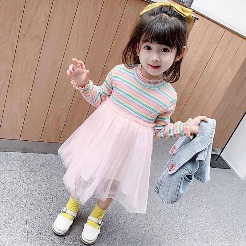 Dress Anak Perempuan PREMIUM Strawberry Rainbow Tutu