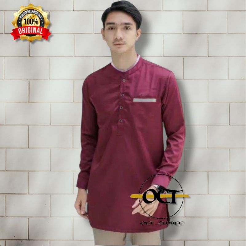 Koko Kurta Pakistan  Pria Lengan Panjang Bahan Katun Toyobo Tojiro Ukuran M L XL Hitam Putih Navy