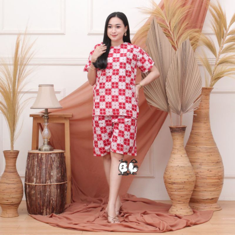 setelan kulot batik motif monochrome polkadot setelan wanita baju santai-L
