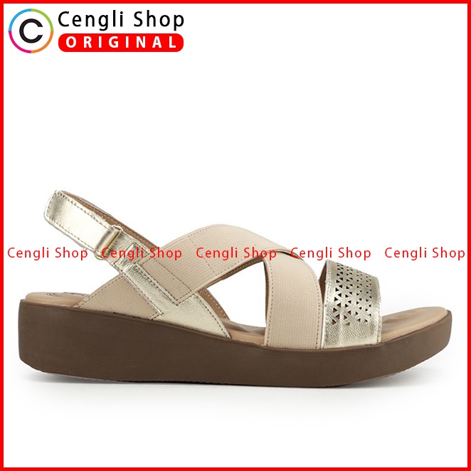 SANDAL WEDGES KULIT OBERMAIN WANITA ORIGINAL SLINGBACK ASLI GOLD OW36