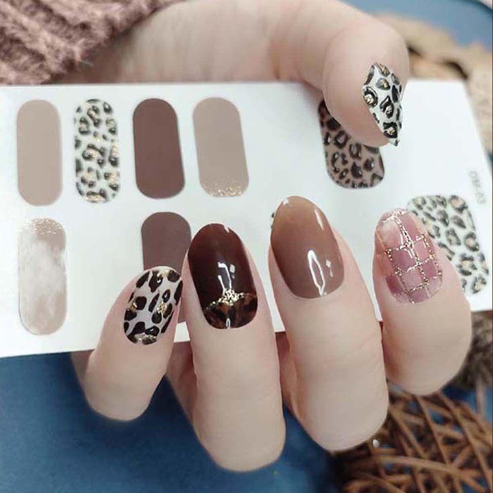 AUGUSTINA Agustina Nail Art Sticker 3D Musim Dingin Gilding Perekat Stiker Leopard Print Nail Art Dekorasi