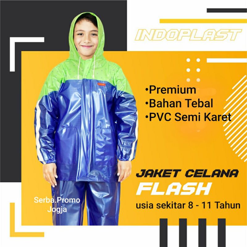Setelan Jas Hujan Jaket Celana Anak SD Flash Indoplast - Jas Hujan Remaja Premium - Mantol Anak Tebal