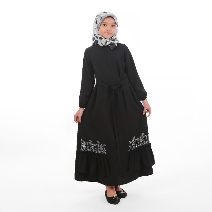 Zoya Gamis Anak Muslim Polos Kombinasi Belfia Dress Black