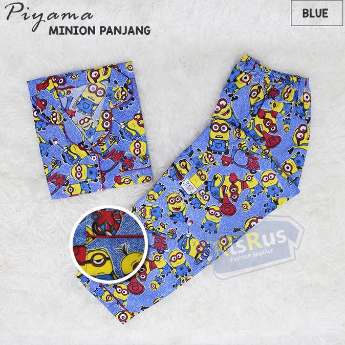 TERMURAH MINION CP BAJU TIDUR WANITA DEWASA CELANA PANJANG PIYAMA MURAH CEWEK - Biru