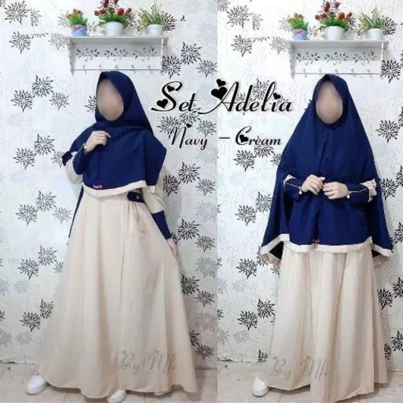 Set Setelan Gamis Plus khimar baju Wanita Muslimah Adelia Syari free cadar