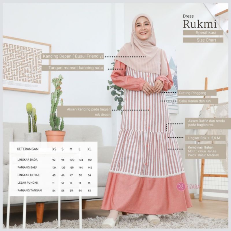 RUKMI DRESS BY ZIZARA GAMIS KATUN SALUR BUSUI TERBARU