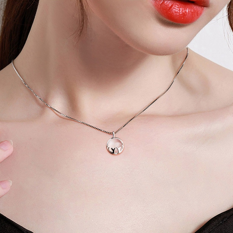 Moonstone Crystal Antlers Necklace For Women Round White Opal Girls Sweet Clavicle Chain Pendant Necklaces 925 Jewelry Wholesale