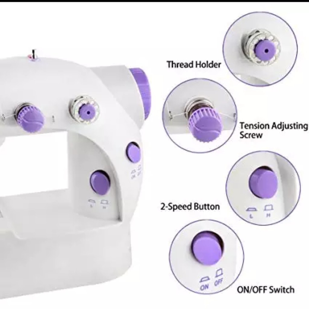 Mesin Jahit Mini Portable SM-202 Ada Lampu Lengkap dengan Pedal Adaptor Meja Papan Tatakan