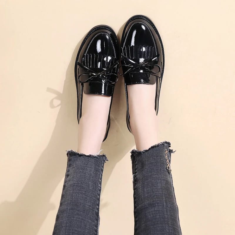 fakhrieshop- SEPATU WANITA LOAFERS '' KILLA '' BLACK GLOSY PREMIUM 2022 B02