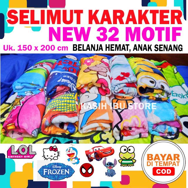 Selimut Karakter Uk.150x200cm Bulu Halus Lembut Motif Laki ...