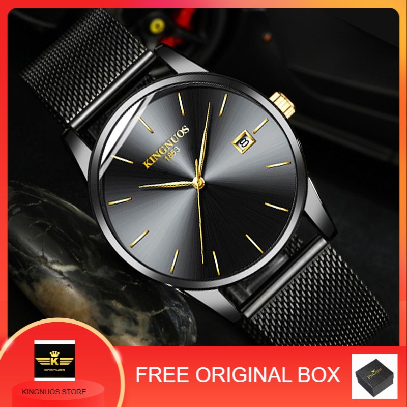【FREE BOX】COD Jam Tangan Stainless Kingnuos Anti Air Jam Cowok Keren Original Kalender Quartz Watch