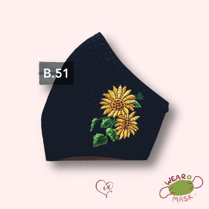 MASKER KAIN BORDIR PREMIUM KN95 6PLY (WATER REPELLENT/ WASHABLE/ANTI MICROBIAL) BUNGA MATAHARI