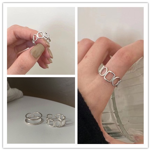 2pcs / set Cincin Jari Telunjuk Model Terbuka Desain Geometri hollow Untuk Wanita