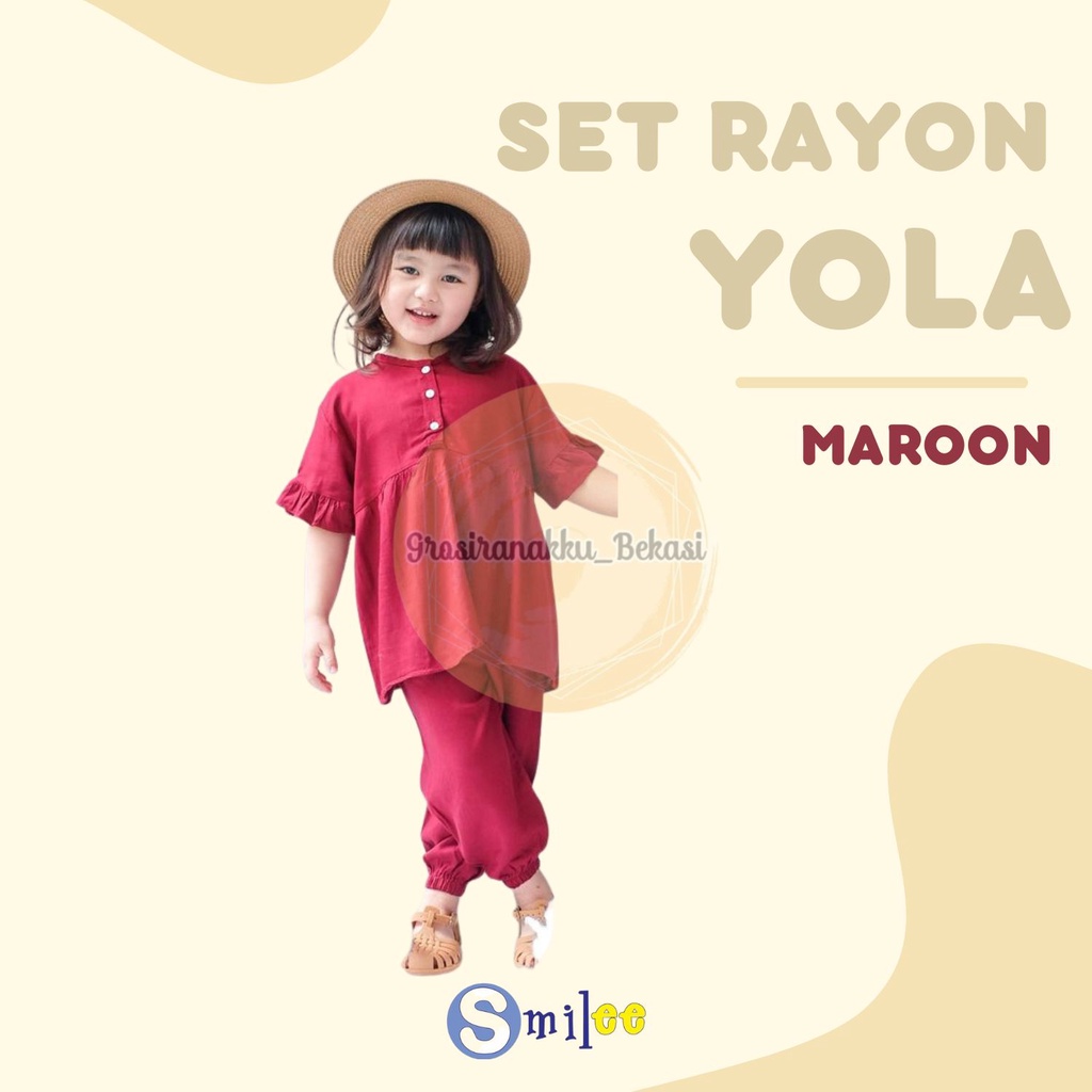 Setelan Anak Rayon Polos Smilee Yola Warna Maroon size 1-5Thn