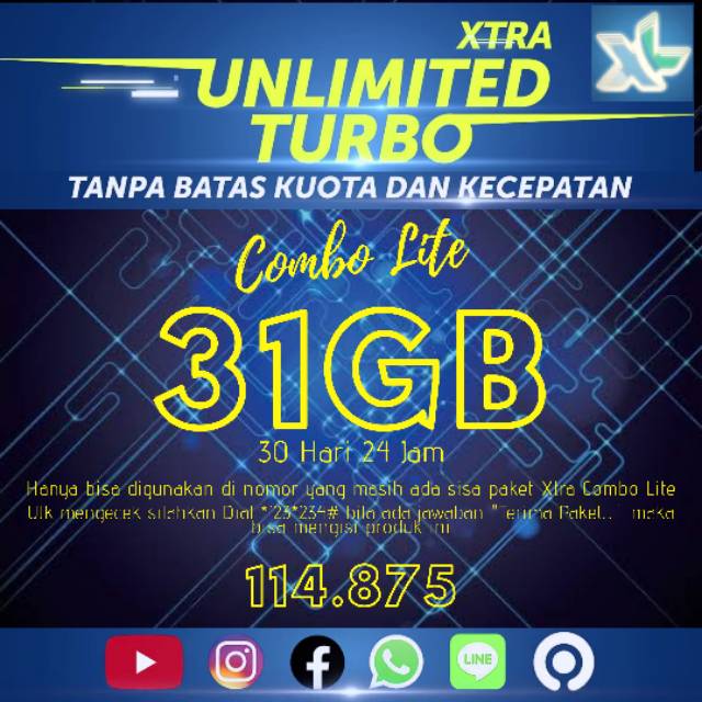 Kuota murah XL Axiata combo lite 31gb 30 hari unlimited turbo
