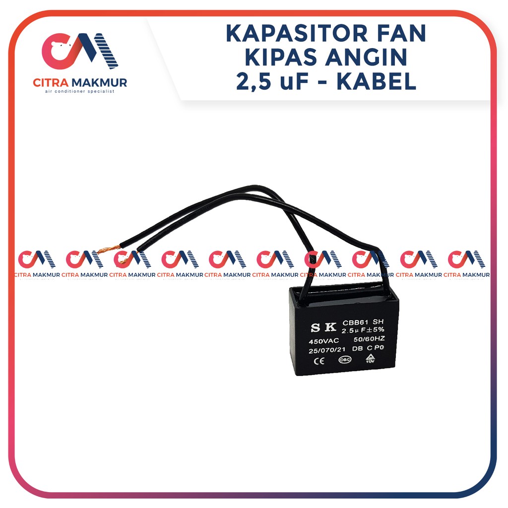 Kapasitor Kipas Angin 2.5 uf Kabel 2 SK Fan AC Capasitor mikro Air conditioner